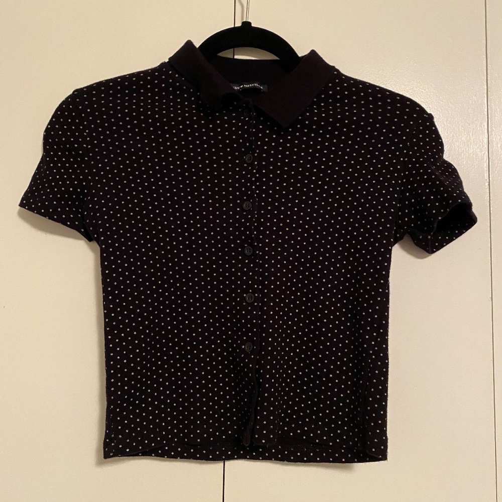 Brandy Melville Black Polka Dot Cropped Polo